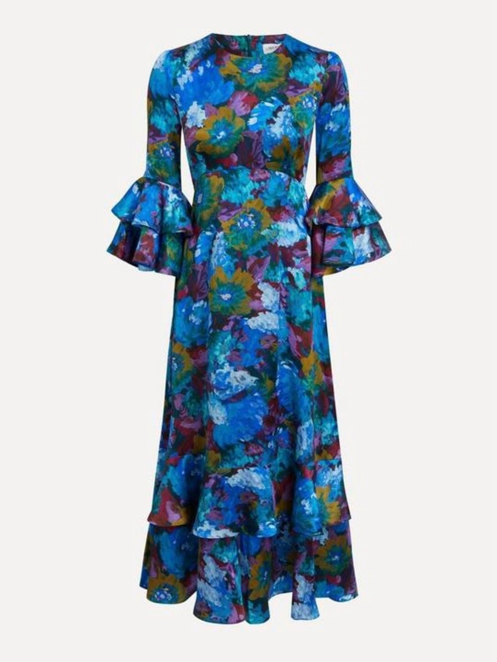 NWT Liberty Artist's Bouquet Silk Satin Blue Floral Gala Maxi Dress - Picture 4 of 10